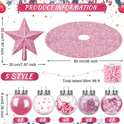 Harrycle 33 Pcs Pink Christmas Decor Set with 36in Sequin Tree Skirt & Star Topper