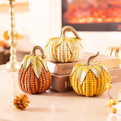 Valery Madelyn Medium Fall Pumpkin Decor Set of 3 - Rustic Resin Corn Pumpkins