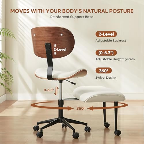 Ergonomic Cross Legged Office Chair with Adjustable Height & Bentwood Back - White / Contemporary