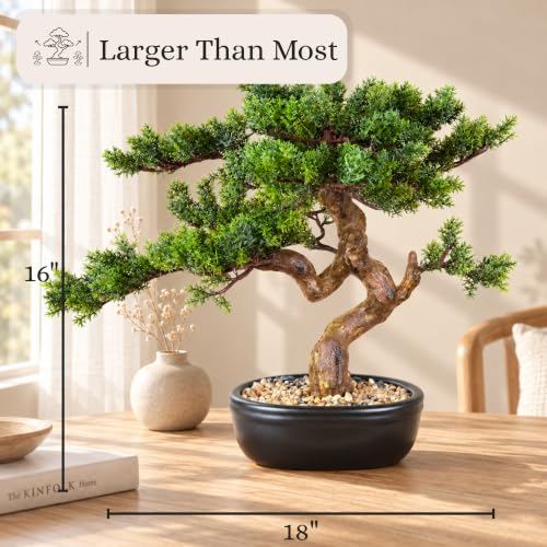 Permaplants Cypress Artificial Bonsai Tree 16" - Realistic Fake Plant for Home Office Decor
