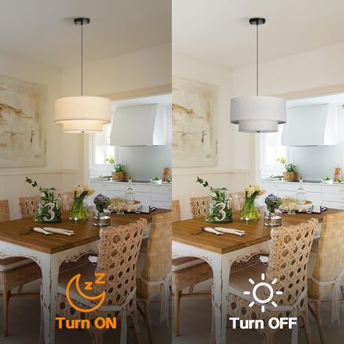 18-Inch Modern Double Drum Fabric Pendant Light for Dining & Living Rooms