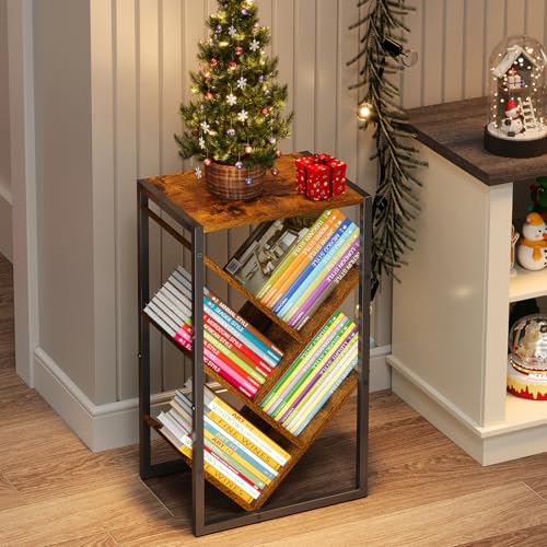Vintage Brown 5-Tier Tree Bookshelf - Small Wooden Bookcase with EVA Pads