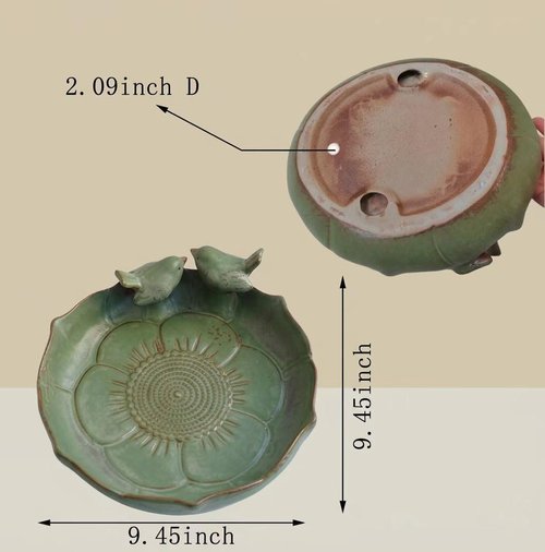 Ceramic Bird Bath - 9.45-Inch Outdoor Bird Bath Bowl for Garden, Deck, and Lawn Use