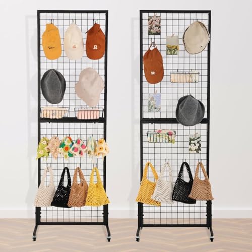 2 Pack 1.8' x 5.7' Freestanding Wire Grid Wall Panels with T-Base Wheels Display Rack