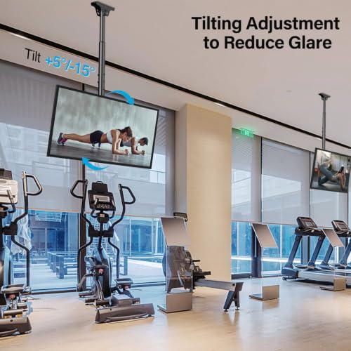 Ceiling TV Mount for 40-75 Inch Flat Curved Screens - Height 60.6 Inches, Heavy Duty Adjustable Ceiling Bracket with 360° Rotation