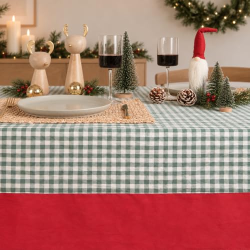 MONDAY MOOSE Christmas Gingham Checkered Farmhouse Tablecloth 55x70 inch Red/Green