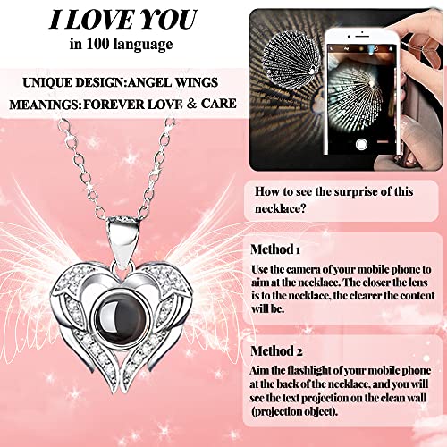 Moshen Preserved Real Red Rose with I Love You Necklace in 100 Languages - Romantic Gift for Girlfriend, Wife, Mom, Women - Christmas, Valentine's, Mother's Day
