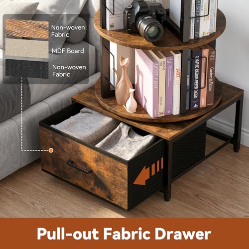 5-Tier Rotating Bookshelf Tower with Storage - Rustic Brown, Brown Variation