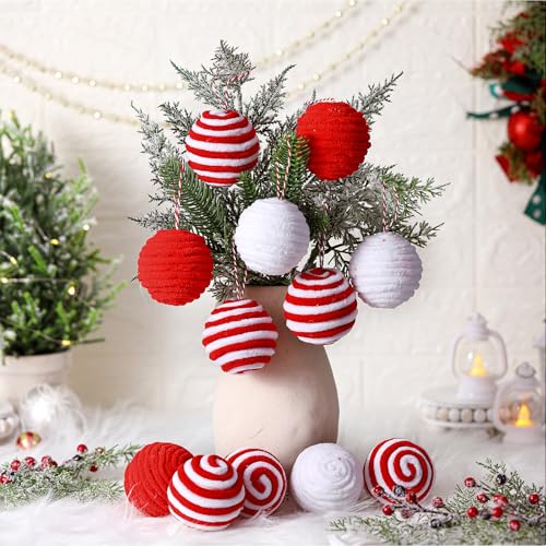Syhood Red and White Peppermint Christmas Ornaments, 12 pcs 2.36''