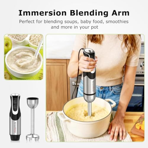 Bonsenkitchen Black 4-in-1 Immersion Blender with Food Processor, 12 Speeds