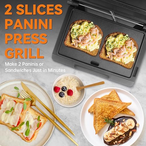 Baker's Friend Stainless Steel Mini Panini Press & Griddle - 2-Slice Sandwich & Pancake Maker