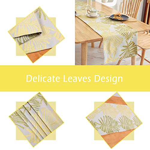 Yellow 12x94 inch Leaf Table Runner - Double-Sided Reversible Polyester Dining & Wedding Decor