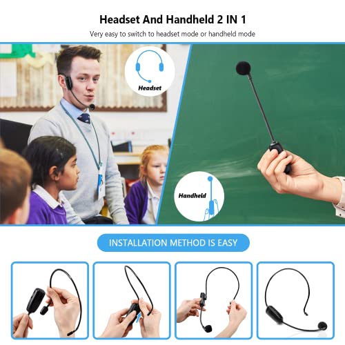 Bietrun Wireless Microphone Headset System UHF 160ft Range for Speakers & PA