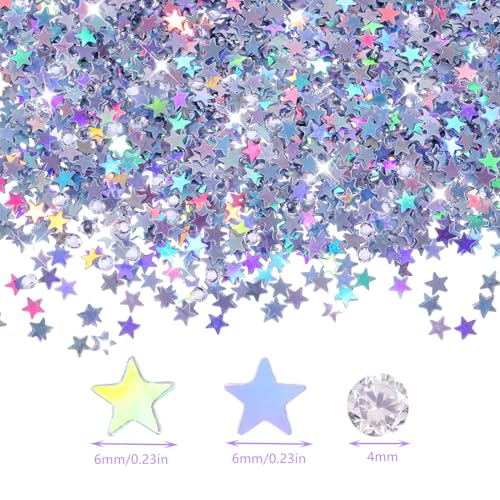 3000 Pcs Glitter Star Confetti With Diamond - 30g 6mm Metallic Foil Sprinkles Table Glitter, Twinkle Sequins Scatter Stars for Birthday Party, Halloween, Christmas Decoration