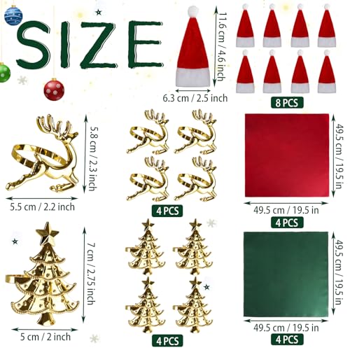 24 Pcs Christmas Napkin Rings Cloth Set with Santa Hats & Holiday Decor