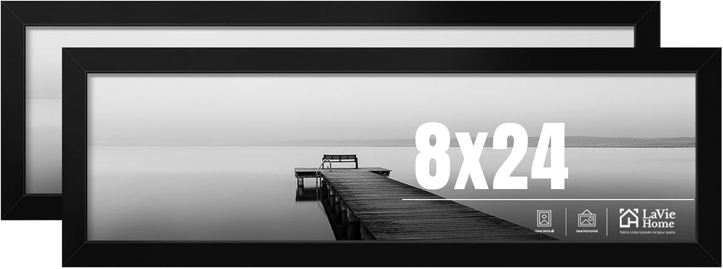 LaVie Home 8x24 Panoramic Picture Frame - Classic Black Design with HD Plexiglass | 2-Pack