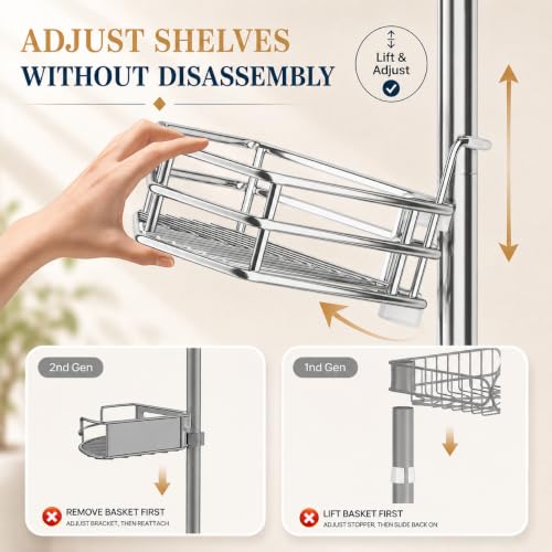 SEIRIONE Rustproof Corner Shower Caddy Tension Pole for Bathroom
