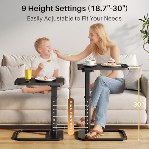Branwick Black Adjustable Height TV Tray Table with Flip-Top Design
