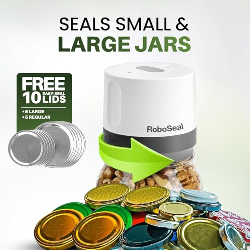 Rechargeable Mason Jar Vacuum Sealer Kit with 10 Lids - Cordless Food Preserver