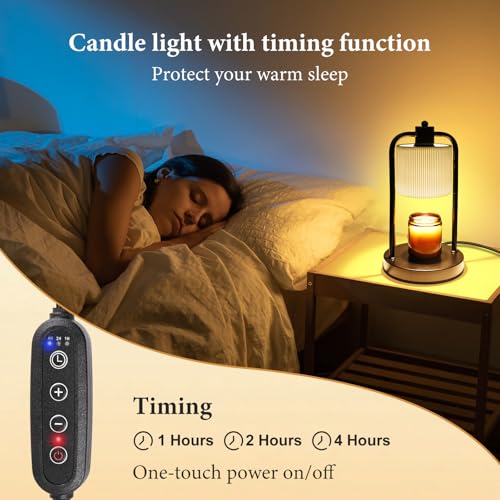 Striped Linen Candle Warmer Lamp with Timer, Dimmable, Space-Saving Design