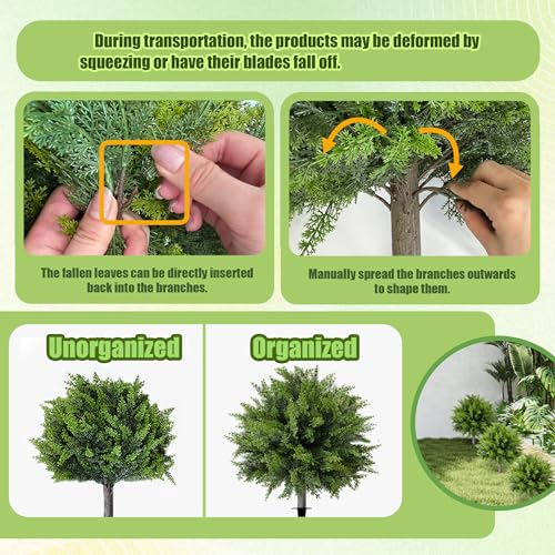 Artificial Cedar Topiary Ball Tree with Ground Spike - 23 Inch, 2 Pack - Cedar Variation