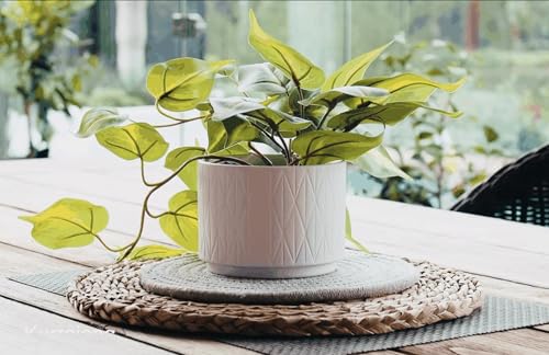 Artificial Pothos Plant with Ceramic Pot - Green Faux Trailing Ivy for Shelves