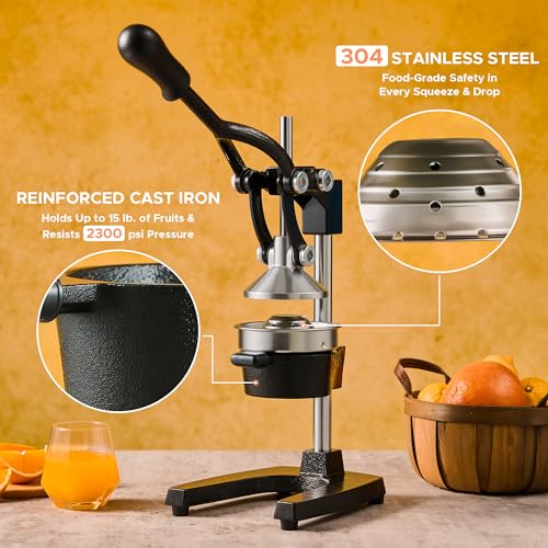 CO-Z Black Manual Citrus Juicer - Heavy Duty Orange & Lemon Press with Removable Strainer