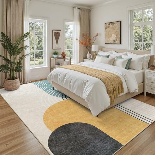 DCX 6' x 9' Blue & Yellow Washable Non-Slip Rug - Low Pile, Modern Design