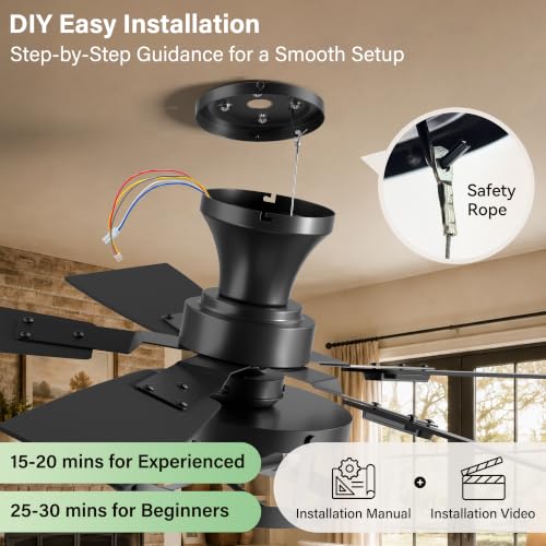 42-Inch Smart Farmhouse Ceiling Fan with Lights & Remote - Black Walnut, Flush Mount, Alexa Compatible