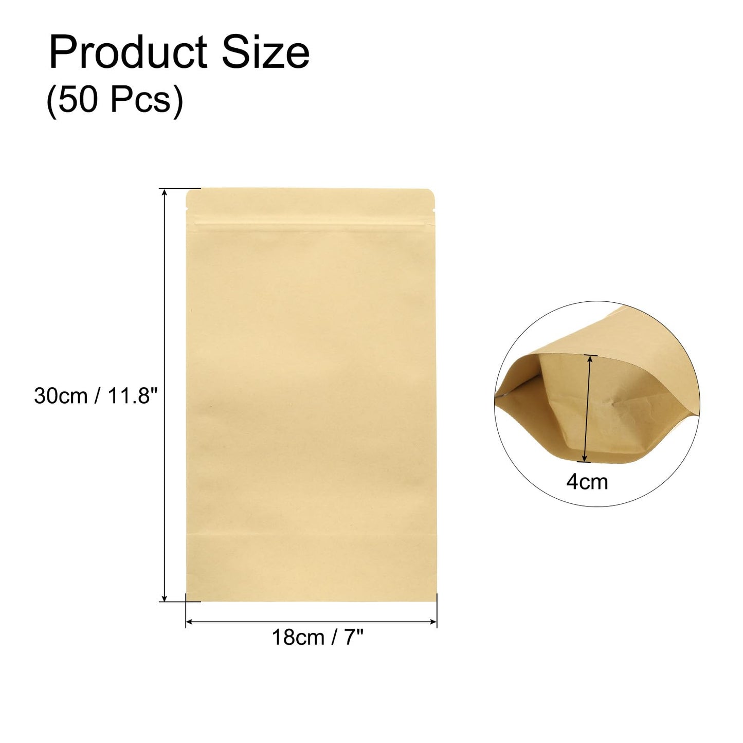uxcell 50pcs Kraft Stand Up Pouches Sealable Paper Bags Foil Resealable Seal Pouches Packaging Zipper Bags for Food Storage Sample Package, Yellow, 7x11.8 Inch