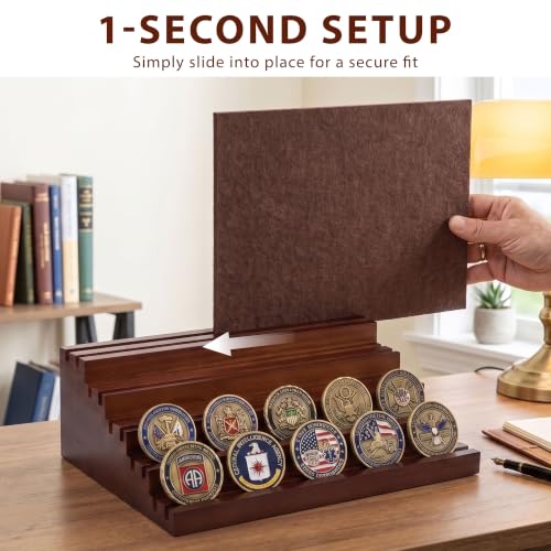 Walnut Challenge Coin Display Case with DIY Felt Pin Board - Military Collector Gift