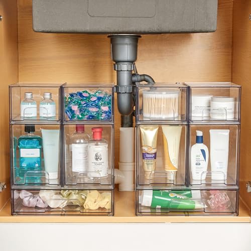 Vtopmart Stackable Plastic Storage Drawers Set of 8 with 4 Small, 2 High, 2 Wide Bins