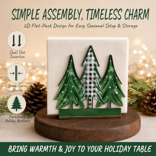 Bekecidi Christmas Tree Napkin Holder – Green Wooden Table Decor
