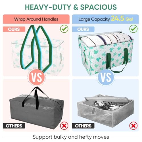 BALEINE 4-Pack Oversized Moving Bags with Reinforced Handles, Heavy-Duty Storage Tote for Clothes, Moving Supplies (Clover, 4-Pack)