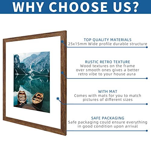 16x20 Picture Frame Set of 2 - Rustic Brown Wood Style for 11x14 Mat - Vertical & Horizontal Display