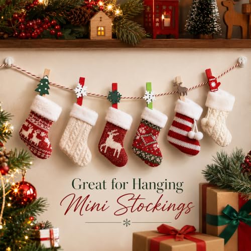 Christmas Photo Frame Set with 30 Wooden Clips, Twine & Hooks – 4x6 Frames (Variation: Christmas) by Zplontya