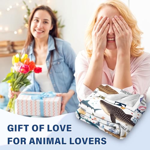 Shark Gifts Blanket for Boys Girls, Shark Blanket for Women Men, Ocean Educational Gifts for Kids, Fish Gifts for Women Men, Gifts for Christmas Thanksgiving 50x60in