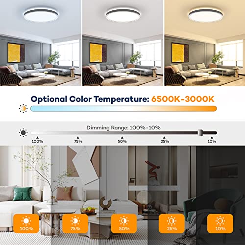 White 12-Inch Dimmable LED Flush Mount Ceiling Light with Remote, Adjustable Color 3000K-6500K