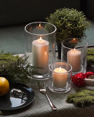 Glass Candle Holders Set 3 Pieces - Clear Bubbles Cylinder - Bubbles Clear Variation