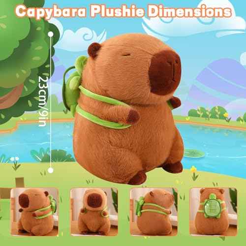 Emoin Capybara Plush Toy with Turtle Bag Pillow 9Inch Cute Capybara Stuffed Animals Soft Brown Capybara Plushie Doll Pillow Decoration Stuffed Capybara Toy Gift for Kids Adults