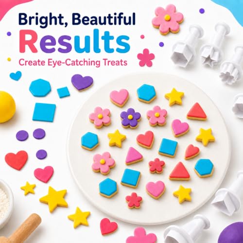 Crethinkaty 24pcs Fondant Plunger Cutters Set for Cake Decorating - Heart, Flower, Star, Geometric Shapes