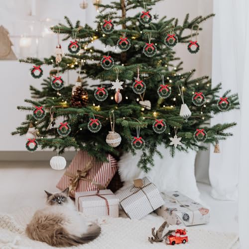 DOITOOL 60 Pieces Mini Christmas Wreaths with Bows Miniature