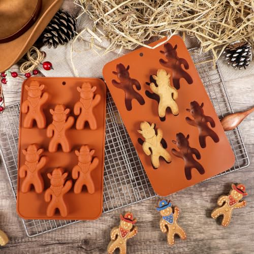 Webake Cowboy Gingerbread Man Silicone Mold 2Pcs - Nonstick Christmas Cake, Cookie, Soap & Craft Molds