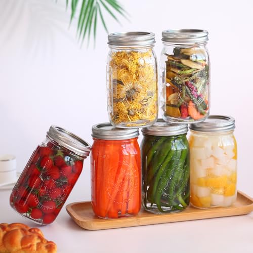 Wide Mouth Mason Jars 32 oz Set of 12 with Airtight Lids for Canning & Preservation