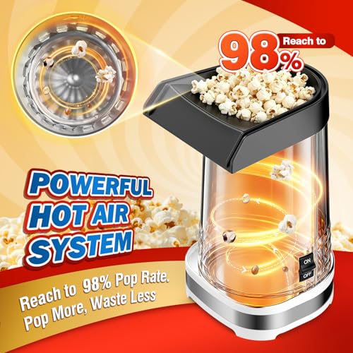 Vminno White Air Popcorn Popper Maker with Measuring Cup – Healthy, Fast, No Oil