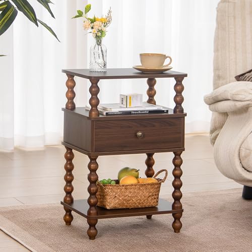 AWASEN Walnut Brown Mid Century Modern Nightstand with Storage