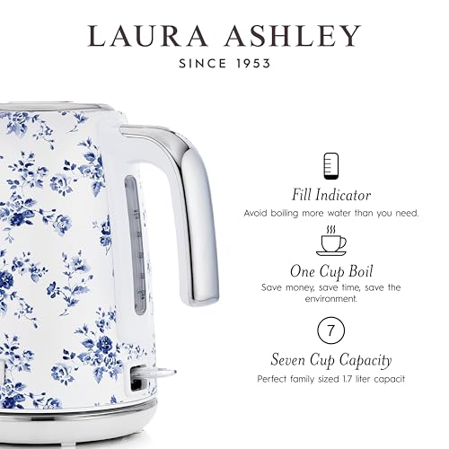 Laura Ashley 1.7L Electric Kettle China Rose – Fast Boil, Lime Scale Filter & Safety Features