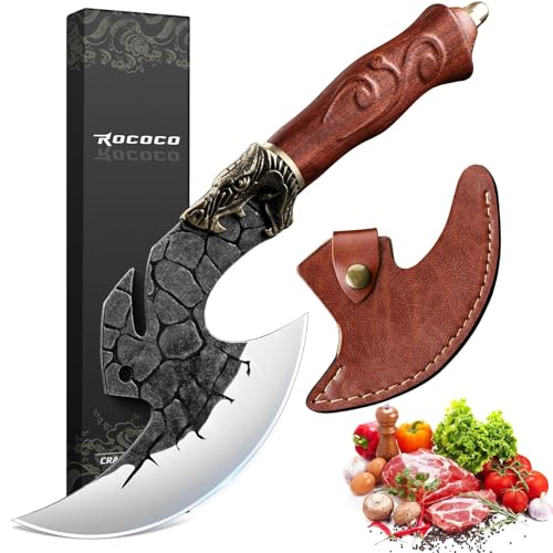 ROCOCO 6.2-Inch Viking Cleaver Knife - Kitchen Meat Chopping Axe & Sheath