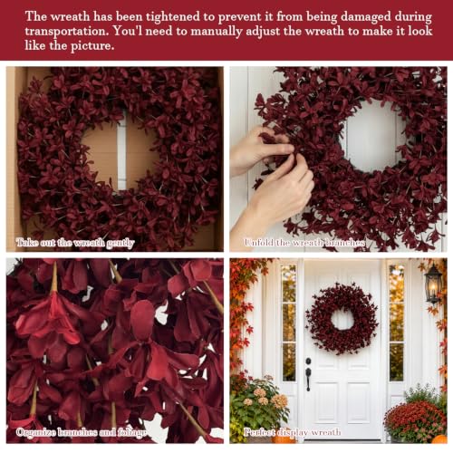 24 Inch Burgundy Fall Wreath with Artificial Forsythia for Front Door