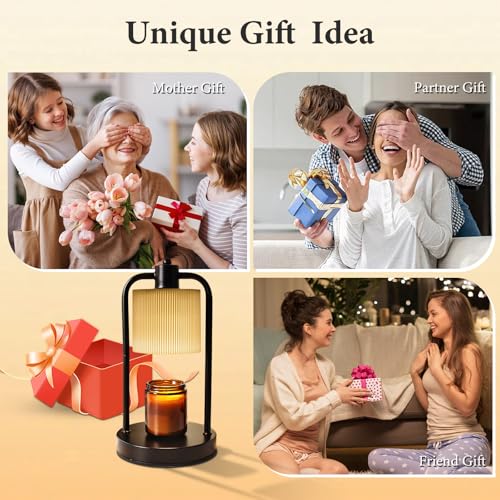 Striped Linen Candle Warmer Lamp with Timer, Dimmable, Space-Saving Design